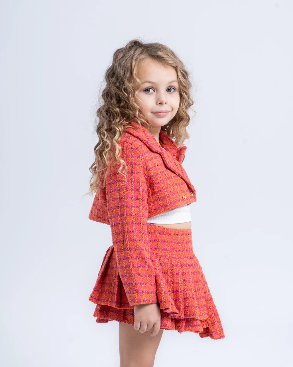 Cropped Tweed Blazer with Double-Breasted Buttons - Venti