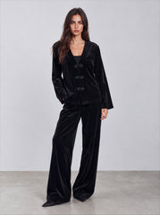 Women velvet flowy pants