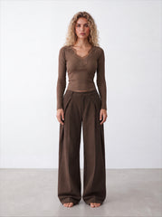Women lace trims v neck top