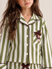 Kids' "Teddy Stripe" Button-Down Pajama Set – Cozy Sleepwear Lounge Set!