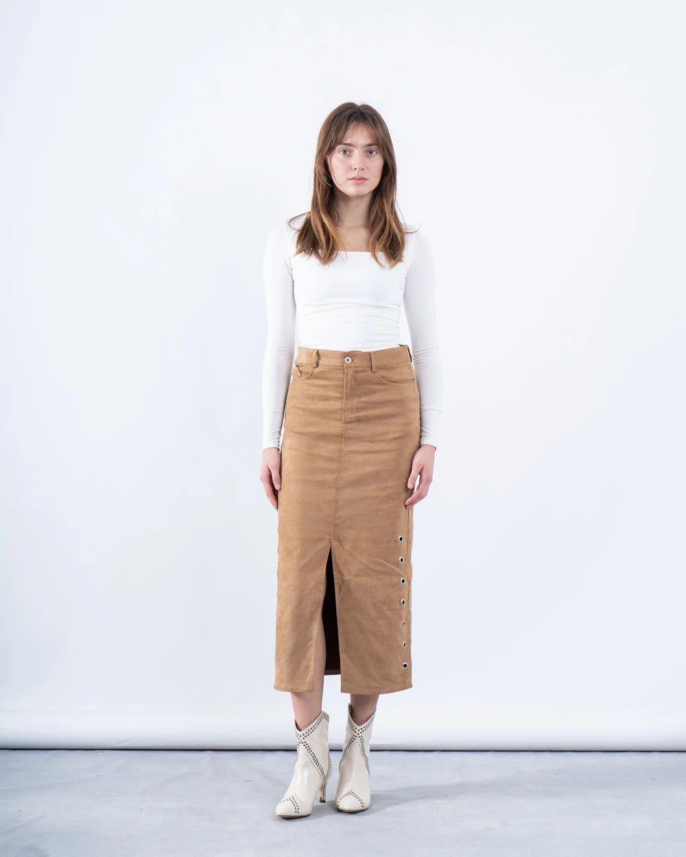 Suede Skirt Eyelet Detail - Venti