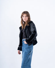 Fur-Lined Faux Leather Jacket