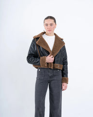 Faux Leather & Shearling Biker Jacket - Venti