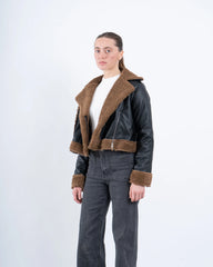 Faux Leather & Shearling Biker Jacket - Venti