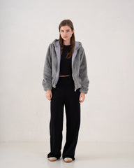 Faux Fur Zip-Up Hooded Jacket