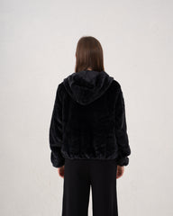 Faux Fur Zip-Up Hooded Jacket