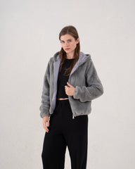 Faux Fur Zip-Up Hooded Jacket