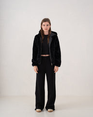 Faux Fur Zip-Up Hooded Jacket