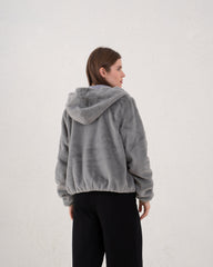 Faux Fur Zip-Up Hooded Jacket