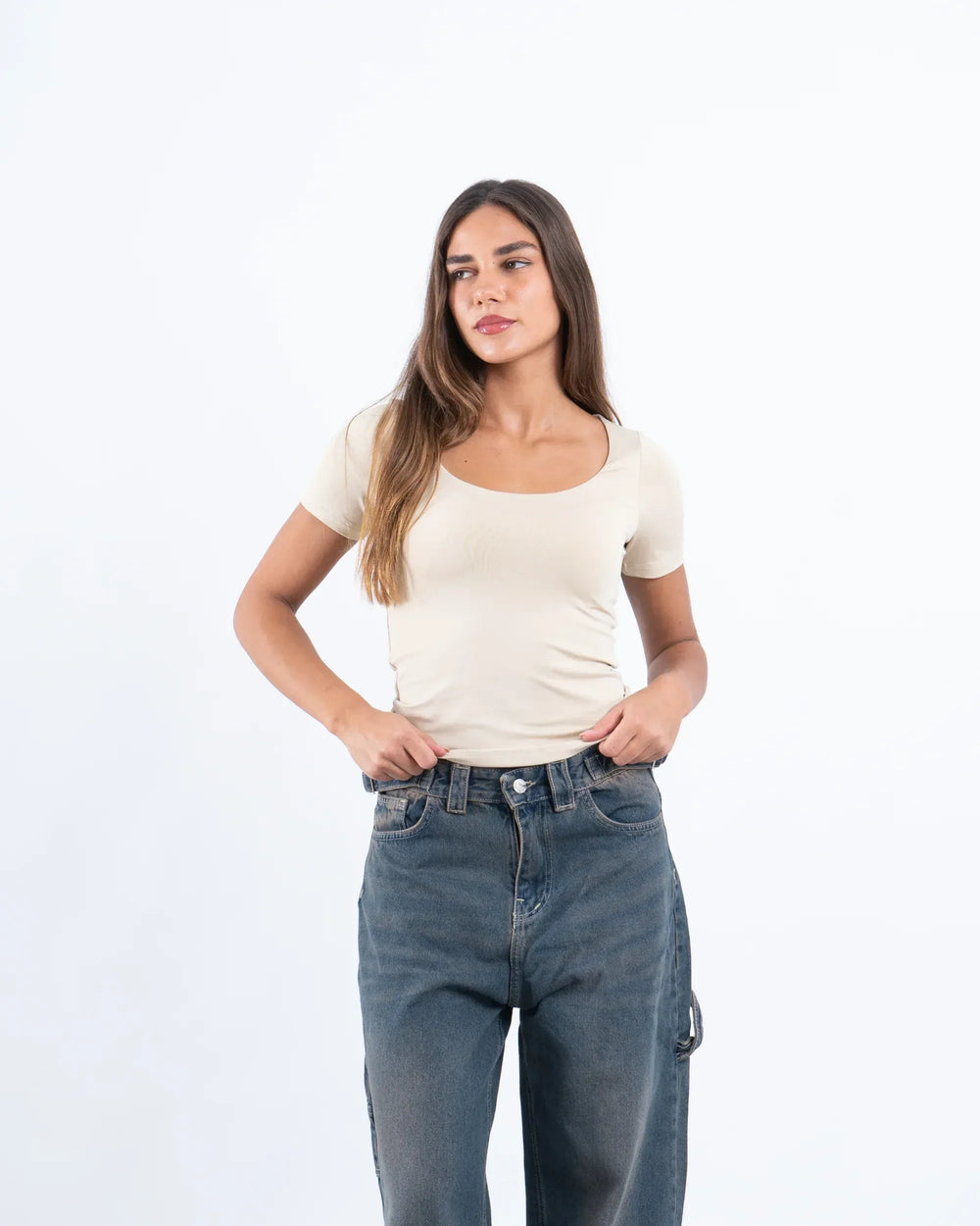 Scooped Neck Polyamide Short Sleeve Top - Venti