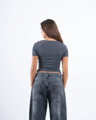 Scooped Neck Polyamide Short Sleeve Top - Venti