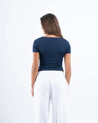 Scooped Neck Polyamide Short Sleeve Top - Venti