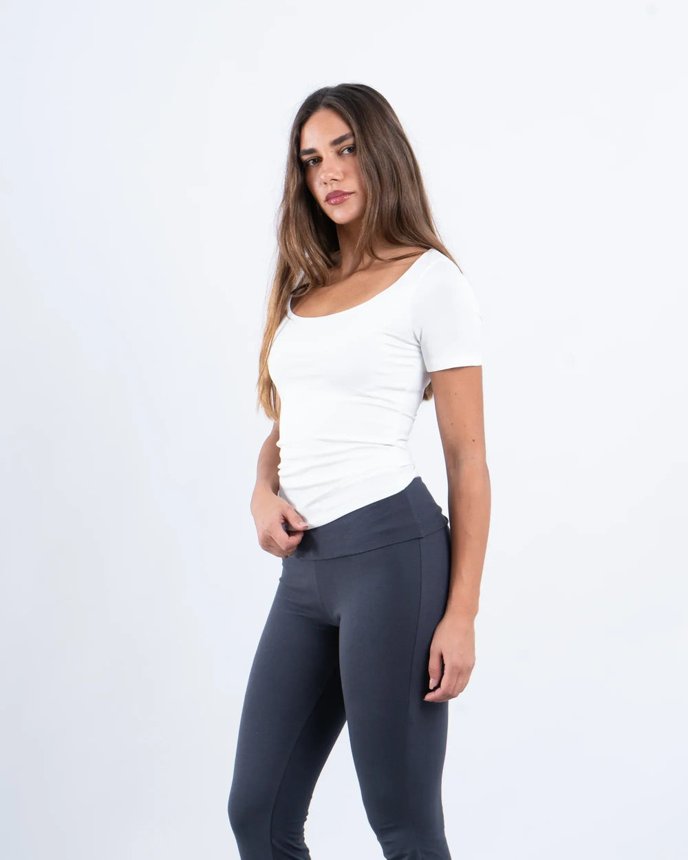 Scooped Neck Polyamide Short Sleeve Top - Venti