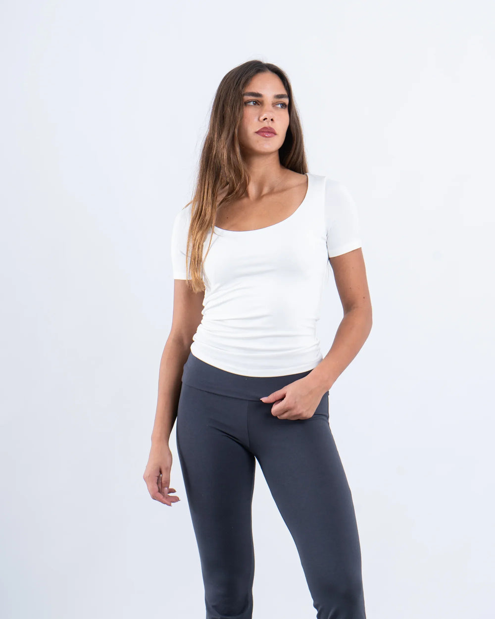 Scooped Neck Polyamide Short Sleeve Top - Venti