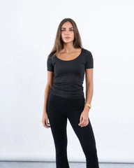 Scooped Neck Polyamide Short Sleeve Top - Venti