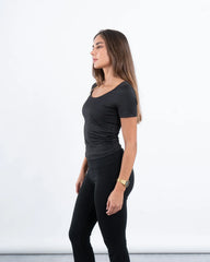 Scooped Neck Polyamide Short Sleeve Top - Venti