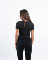 Scooped Neck Polyamide Short Sleeve Top - Venti