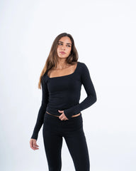 Square Neck Cotton Long Sleeve Top - Venti