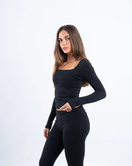 Square Neck Cotton Long Sleeve Top - Venti