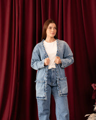 Statement Eyelet-Detail Denim Jacket - Venti