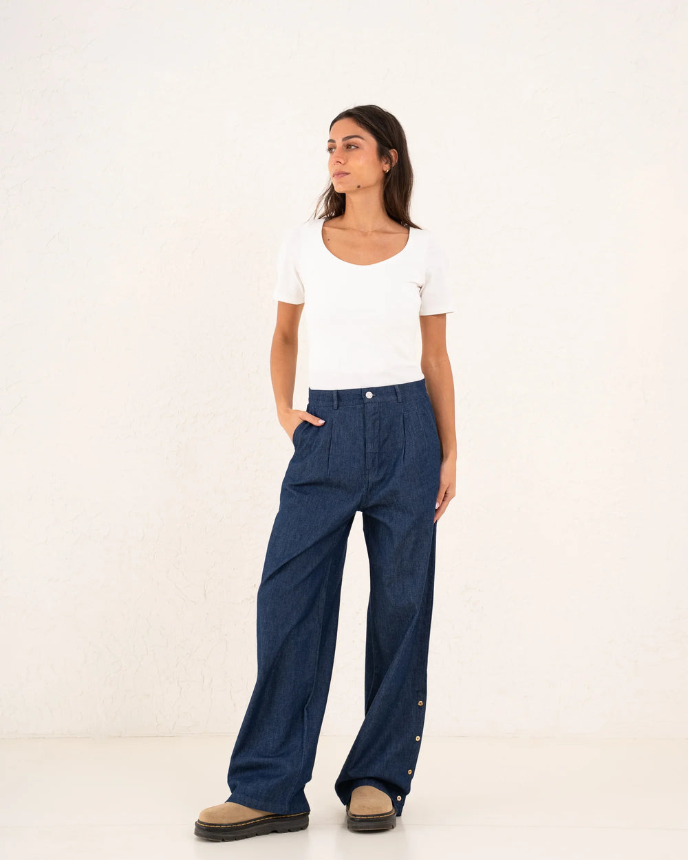 Women denim side buttoned pants - Venti