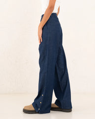 Women denim side buttoned pants - Venti