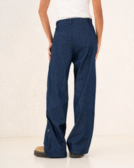 Women denim side buttoned pants - Venti