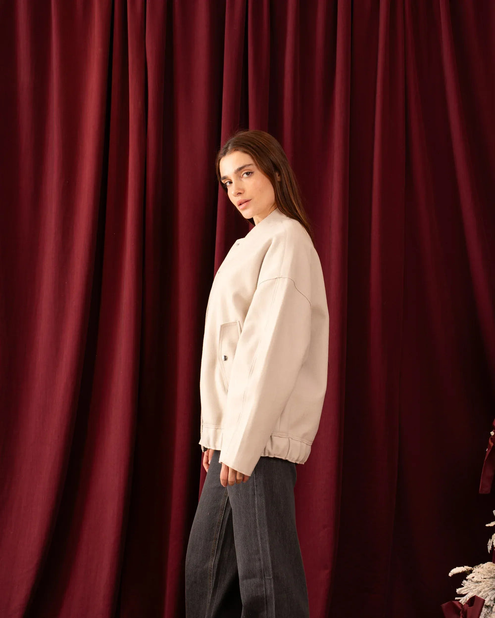 Oversized Soft Wool-Like Bomber Jacket - Venti