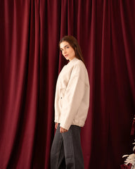 Oversized Soft Wool-Like Bomber Jacket - Venti