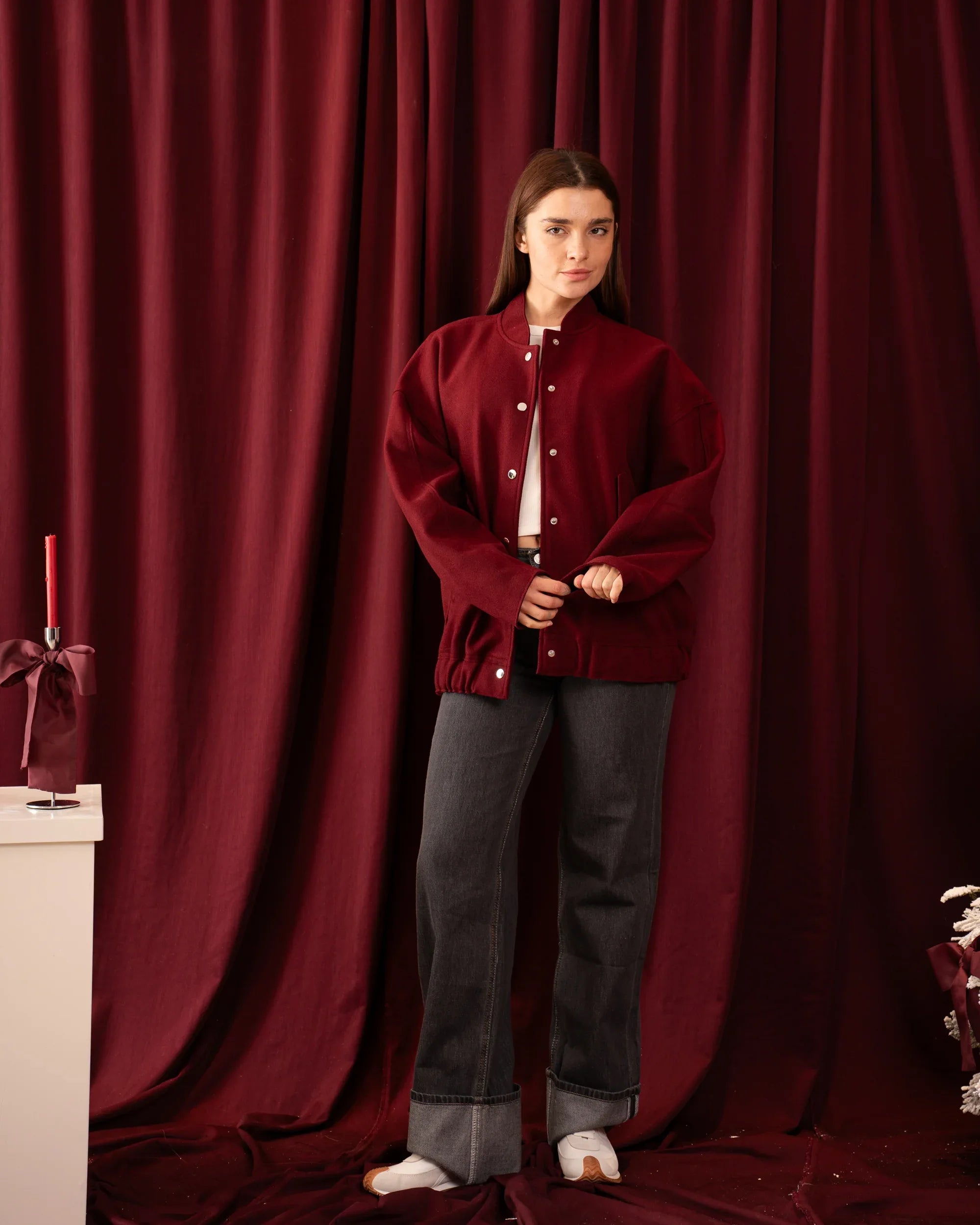 Oversized Soft Wool-Like Bomber Jacket - Venti