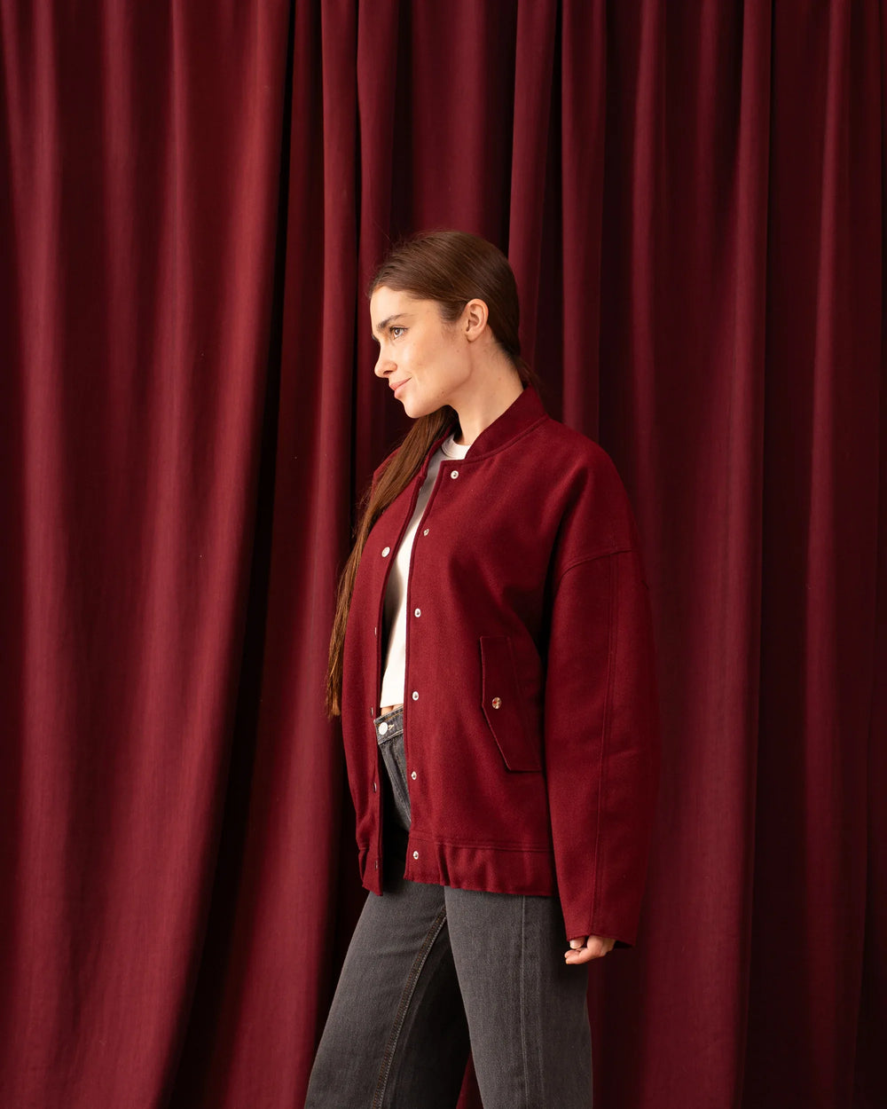 Oversized Soft Wool-Like Bomber Jacket - Venti