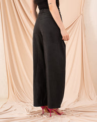Women Striped Side Folds Pants
