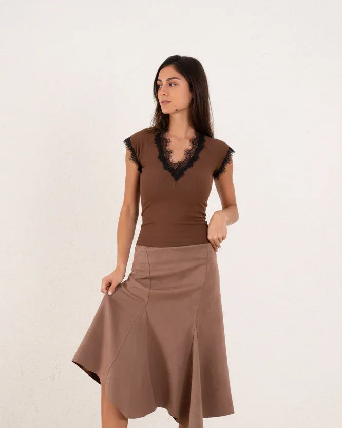 Women ribbed top with lace - Venti