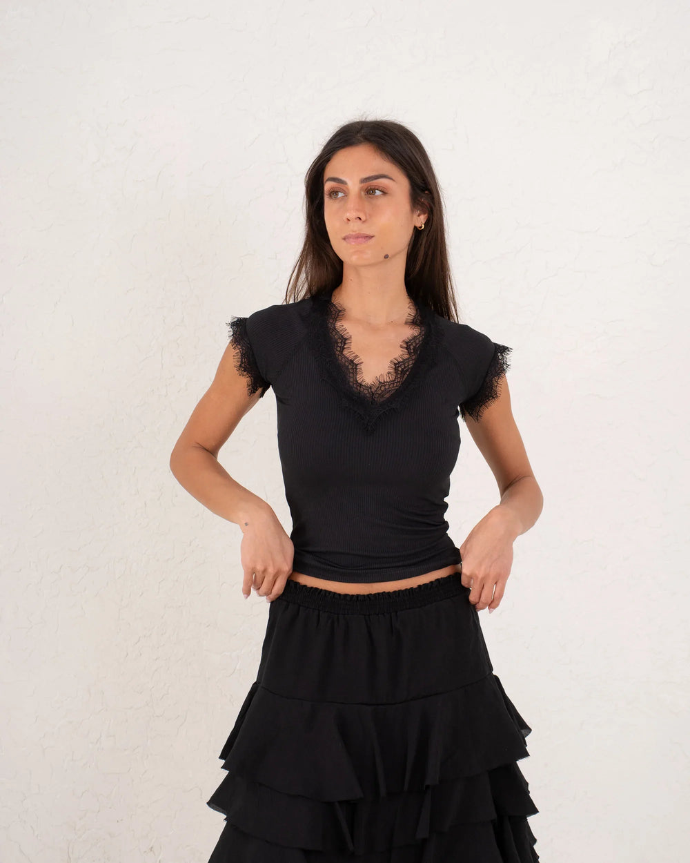 Women ribbed top with lace - Venti