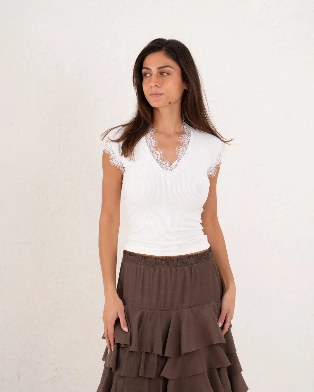 Women ribbed top with lace - Venti