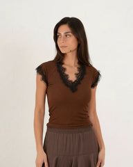 Women ribbed top with lace - Venti