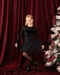 Velvet Bow Detail Long Sleeve Dress