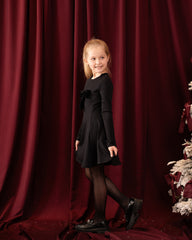 Velvet Bow Detail Long Sleeve Dress