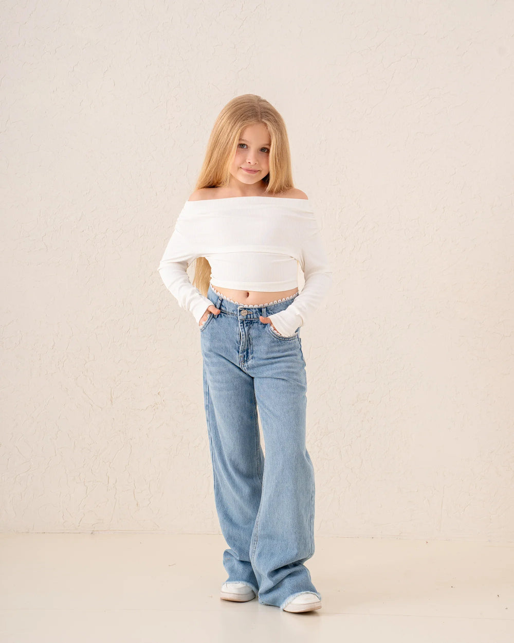 Girl denim pants lace detail - Venti