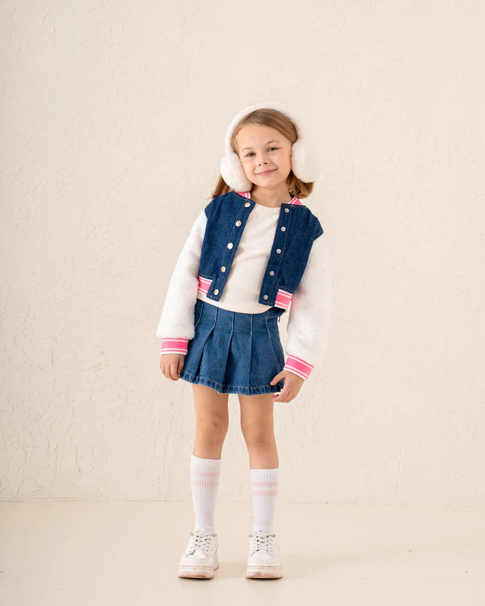 Girl denim and fur college jacket - Venti