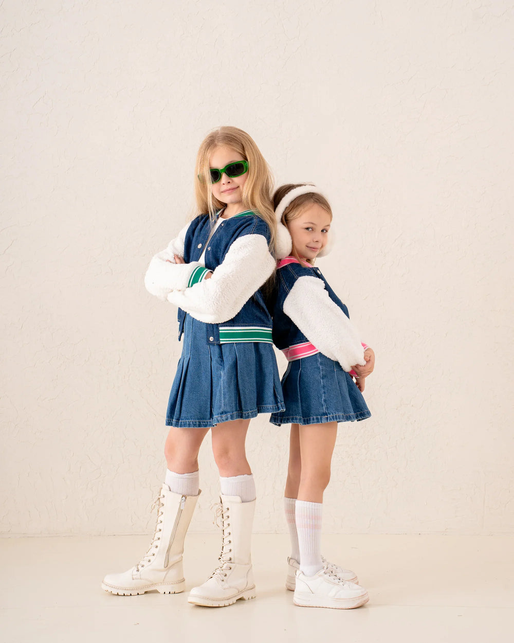 Girl denim and fur college jacket - Venti