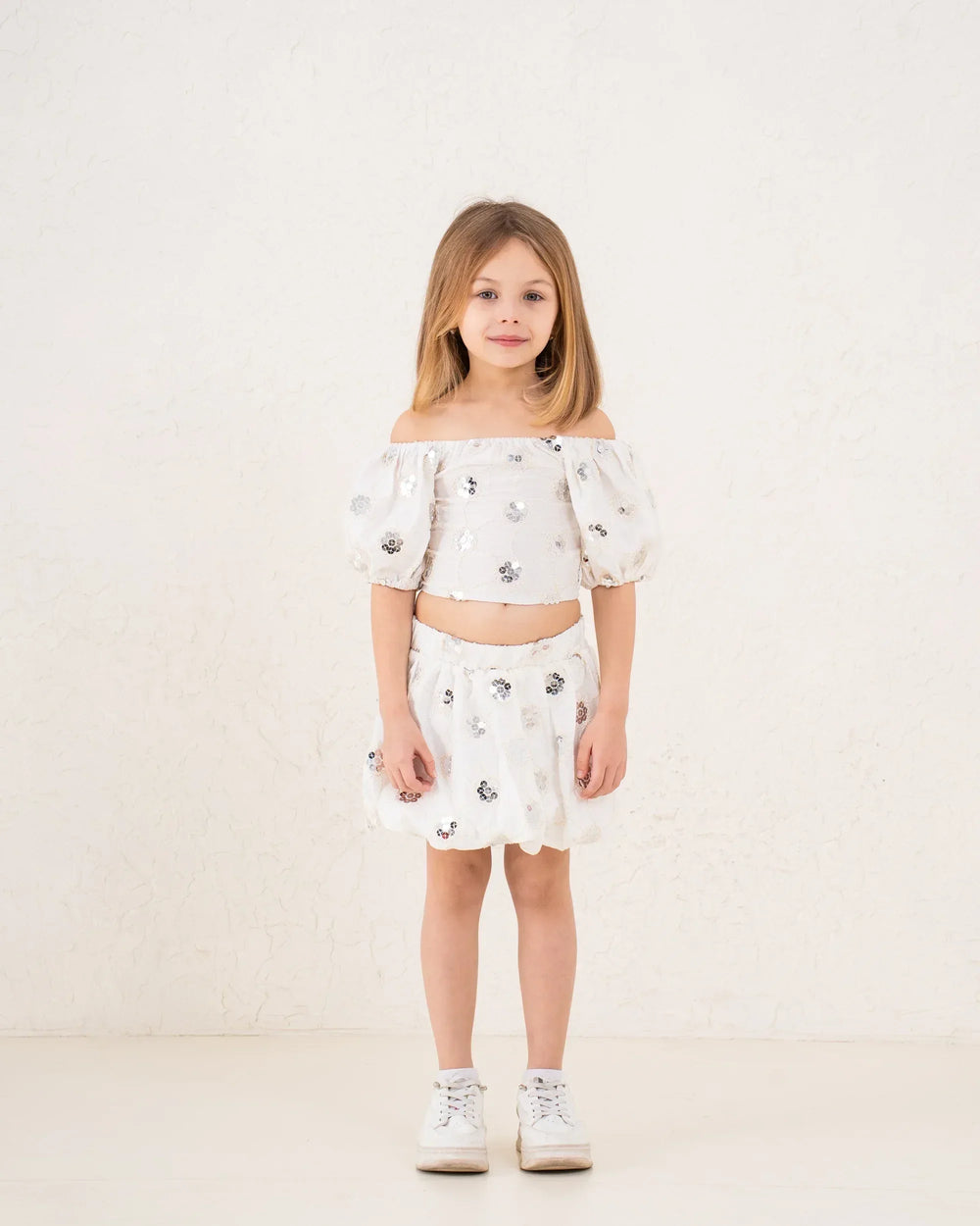 Girl sequin flower pattern crop top - Venti