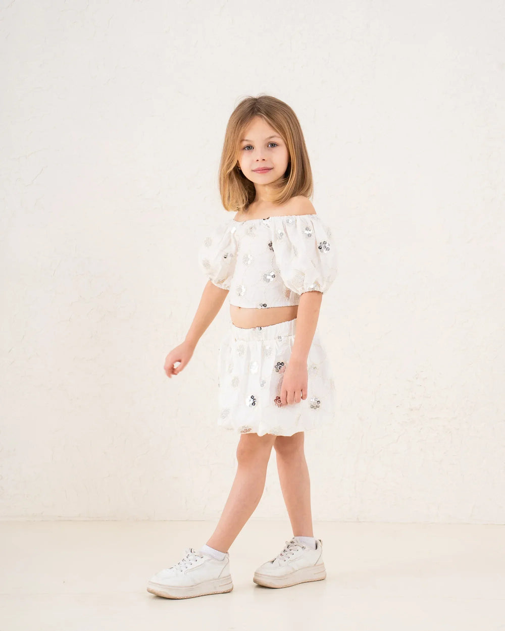 Girl sequin flower pattern crop top - Venti