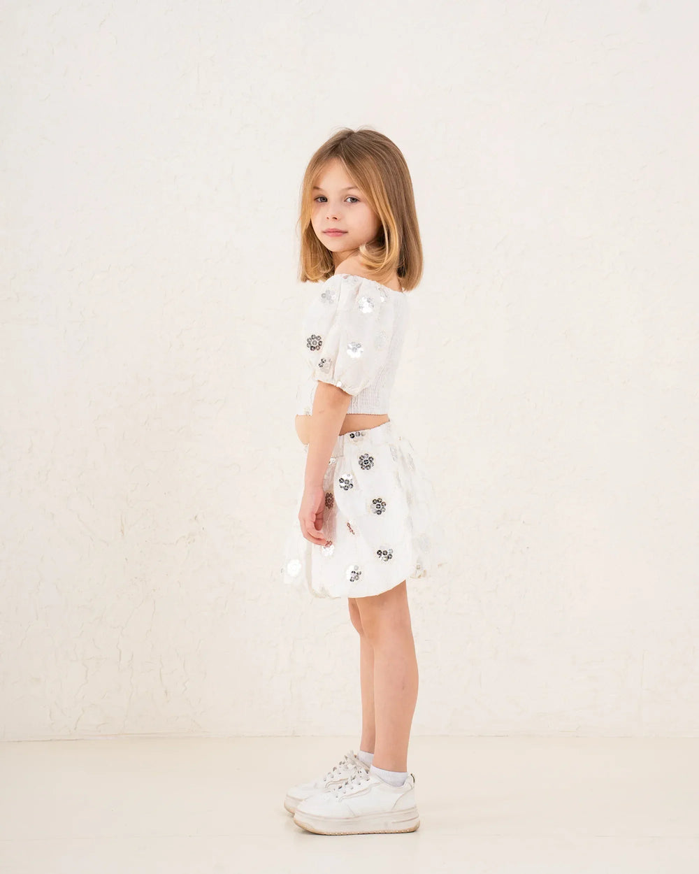 Girl sequin flower pattern crop top - Venti