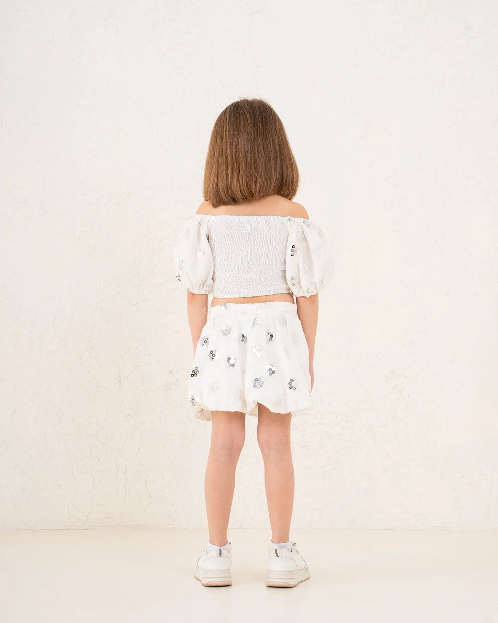 Girl sequin flower pattern crop top - Venti