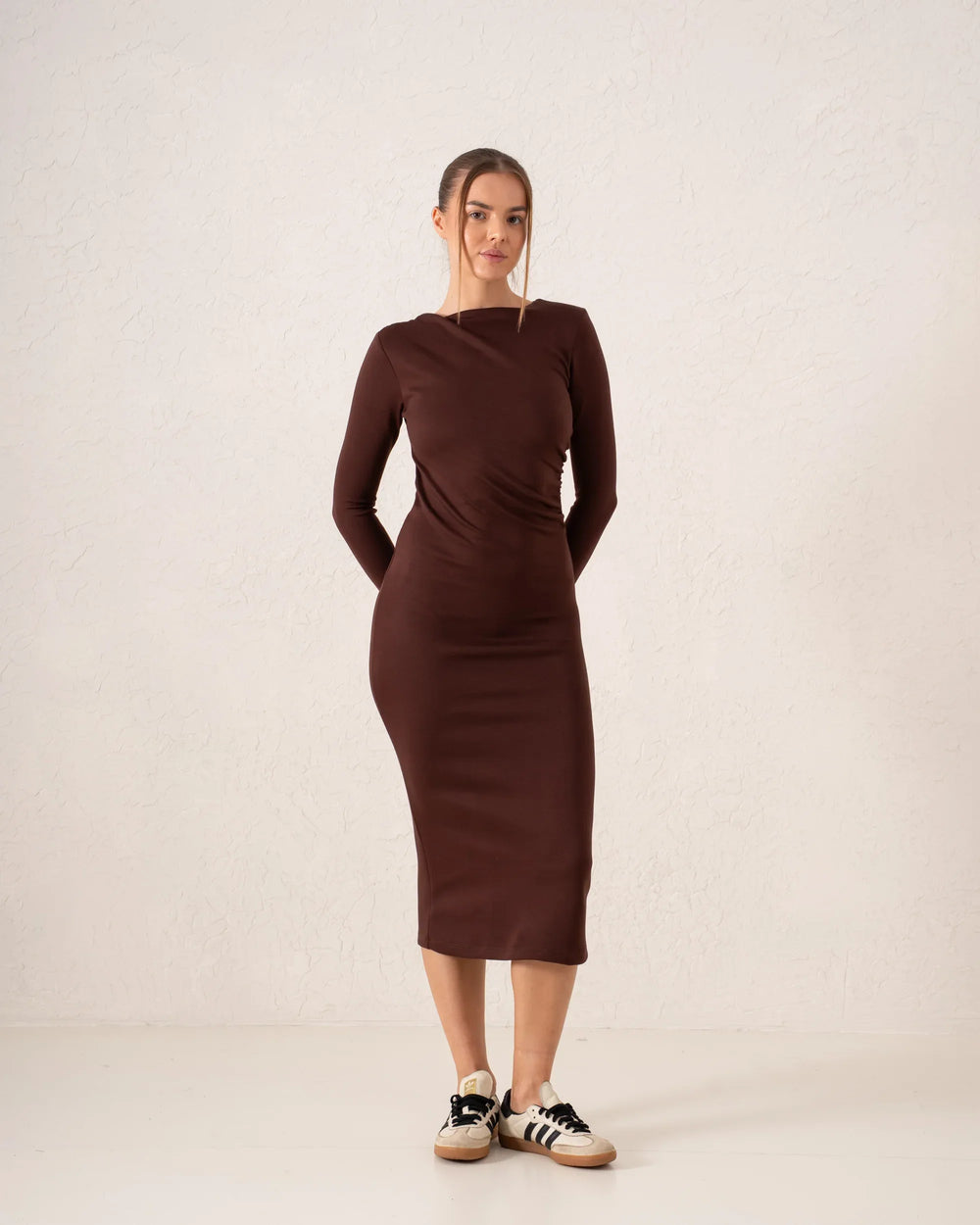 Long-Sleeve Ruched Bodycon Midi Dress - Venti