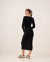 Long-Sleeve Ruched Bodycon Midi Dress