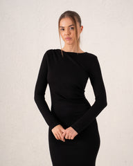 Long-Sleeve Ruched Bodycon Midi Dress