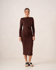 Long-Sleeve Ruched Bodycon Midi Dress