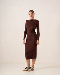 Long-Sleeve Ruched Bodycon Midi Dress - Venti